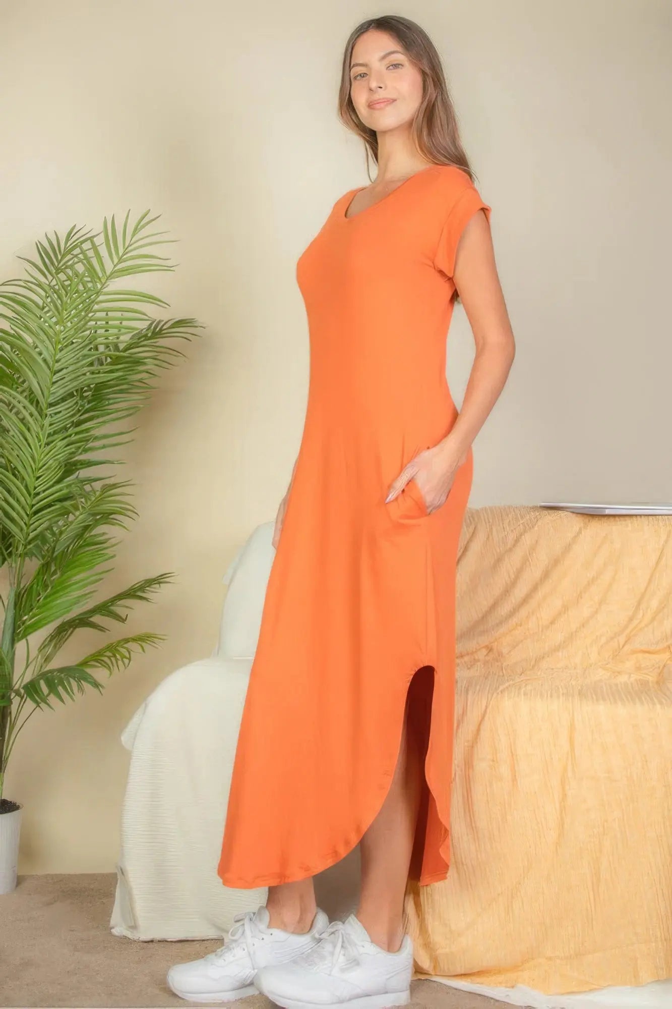 Hidden Pocket Batwing Sleeve V Neck Long Dress Bargain Buzz