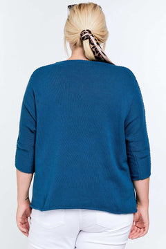 Solid Round Neck 3/4 Sleeve Sweater Top ccwholesaleclothing