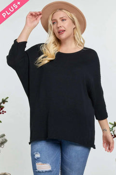 Solid Round Neck 3/4 Sleeve Sweater Top ccwholesaleclothing