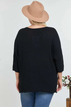 Solid Round Neck 3/4 Sleeve Sweater Top ccwholesaleclothing