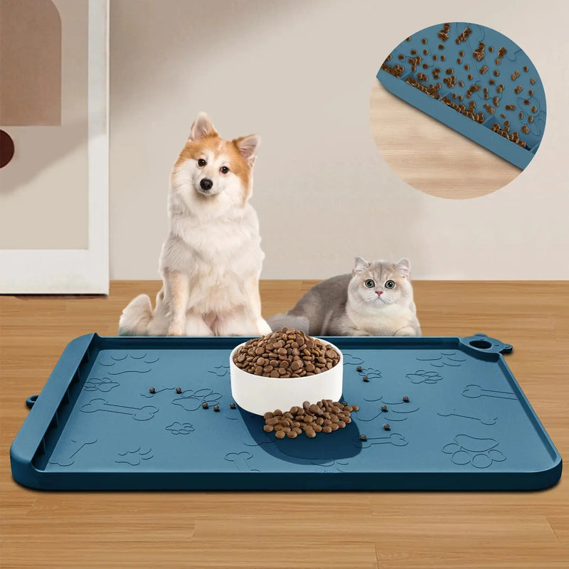 Dog Food Mat Silicone Dog Mat for Food and Water -Pet Feeding Mats with Residue Collection Pocket Waterproof Dog Cat Bowl Mats with Raised Edges and Hooks Placemats for Cats and Dogs Water Bowl Bargain Buzz
