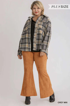 Plaid Collar Button Down Overshirt With Front Pockets Bargain Buzz